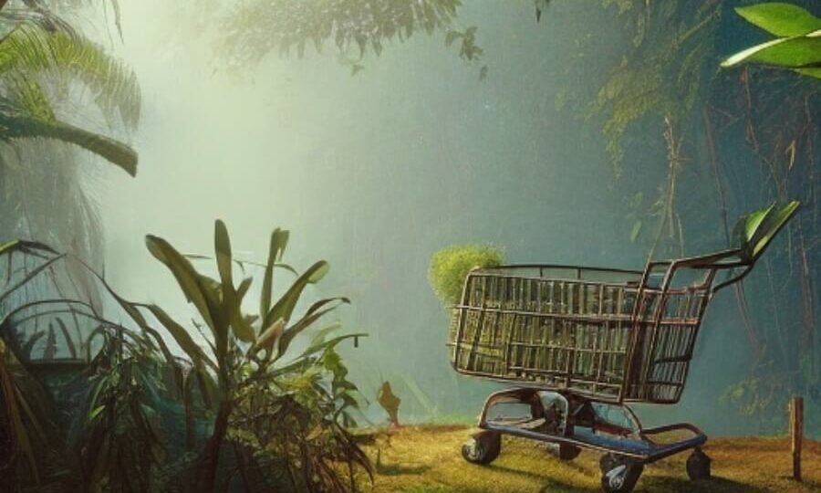 Ein lange verlassener Einkaufswagen im Jungel